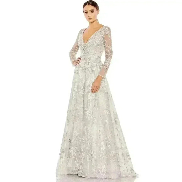 Mac Duggal 20402 Embellished Wrap Illusion A Line Gown 4 Pastel Floral Evening - Picture 1 of 12